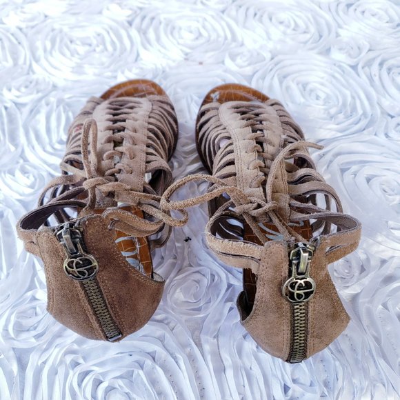 Sam Edelman Womens Boho Gladiator Wedge Thong Sandals Sz 6.5M Suede Zipper Shoes - Picture 6 of 9